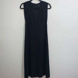 Babaton Black V-Neck Midi Front Slit Dress
